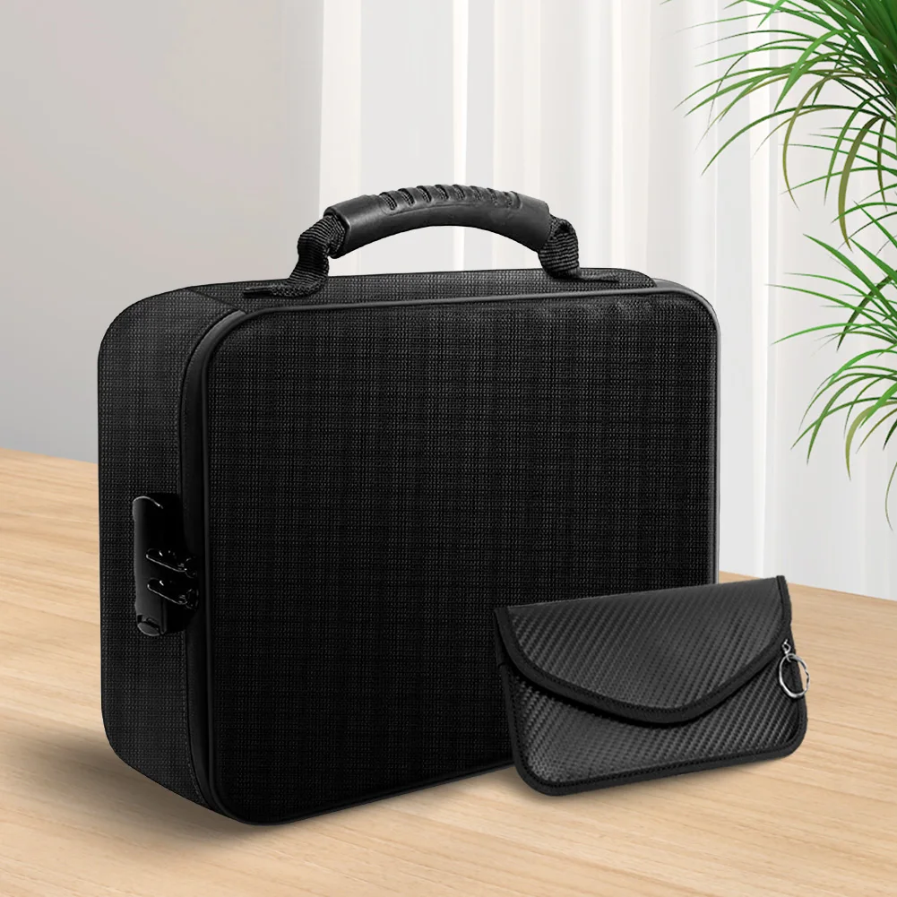 2 pçs/set objetos de valor com bloqueio alça de transporte caixa de documentos à prova de fogo faraday bolsa certificados portátil duplo zíper ened