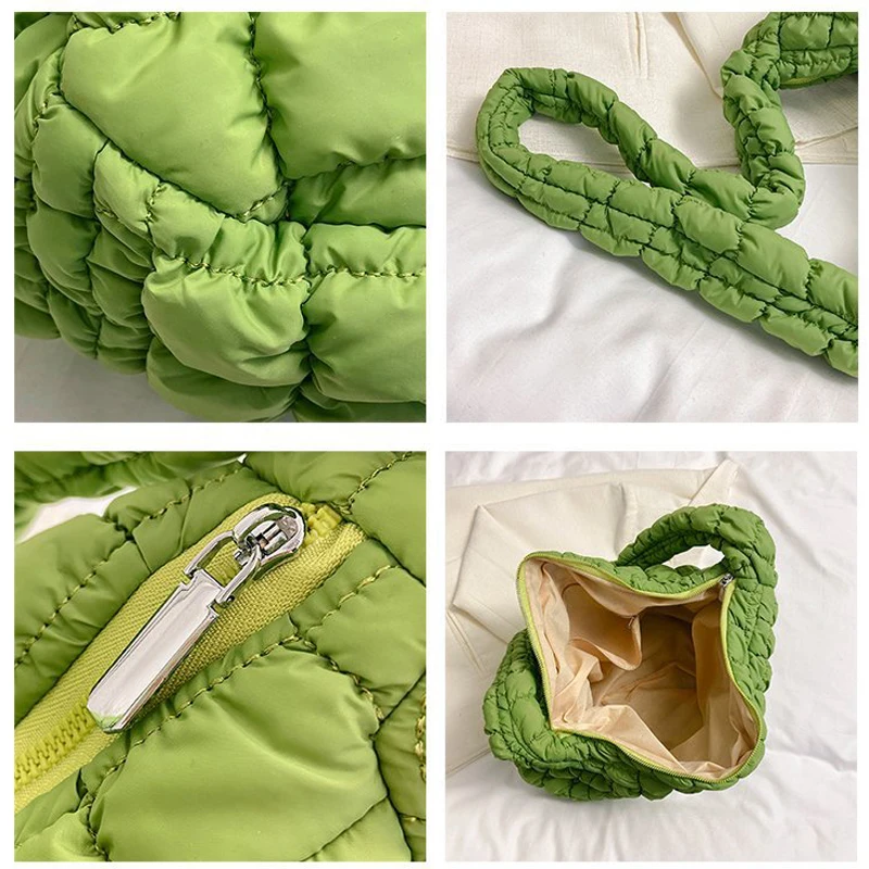 Hobo Cross Bag for Women Down Jacket Fabric Pleated Underarm Bags Party Shopping Casual Versatile Shoulder Cosmetic Bag