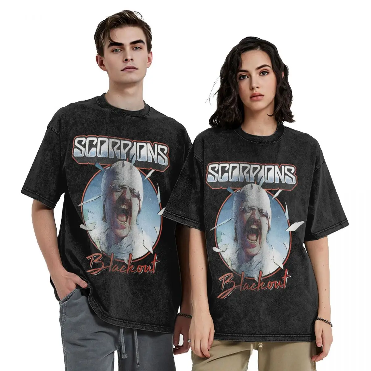 Harajuku Washed Shirt Scorpions Rock Metal Music Band Merch Vintage T Shirt Oversize Streetwear Short Sleeve Summer Tees