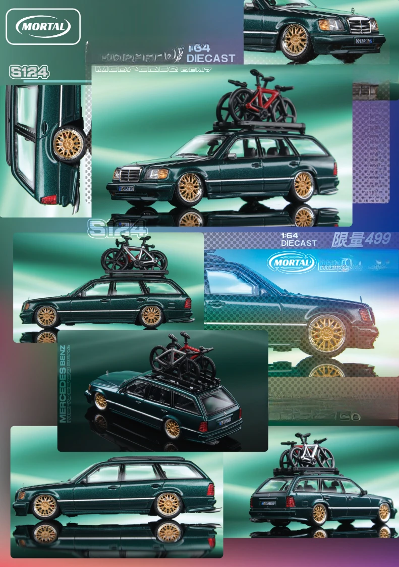 **Pre-order **Mortal 1:64 E Class Mk1 S124 Estate Green /Black Lowride BBS Diecast Model Car