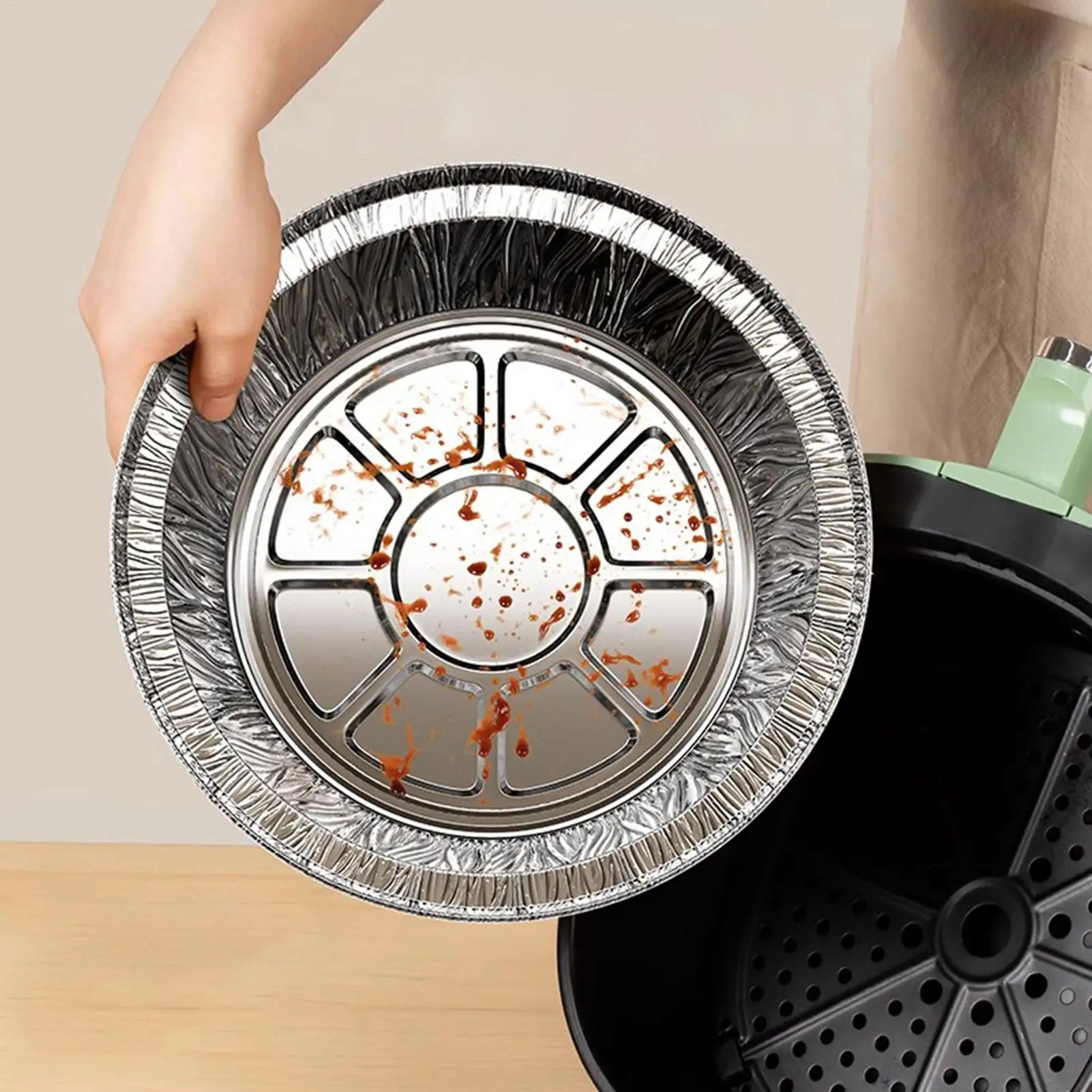 Air Fryer Sheets Liners 50 Pieces Aluminum Foil Inserts Round Oil-proof Air Fryer Basket Liner for Bakeware Microwave Toaster