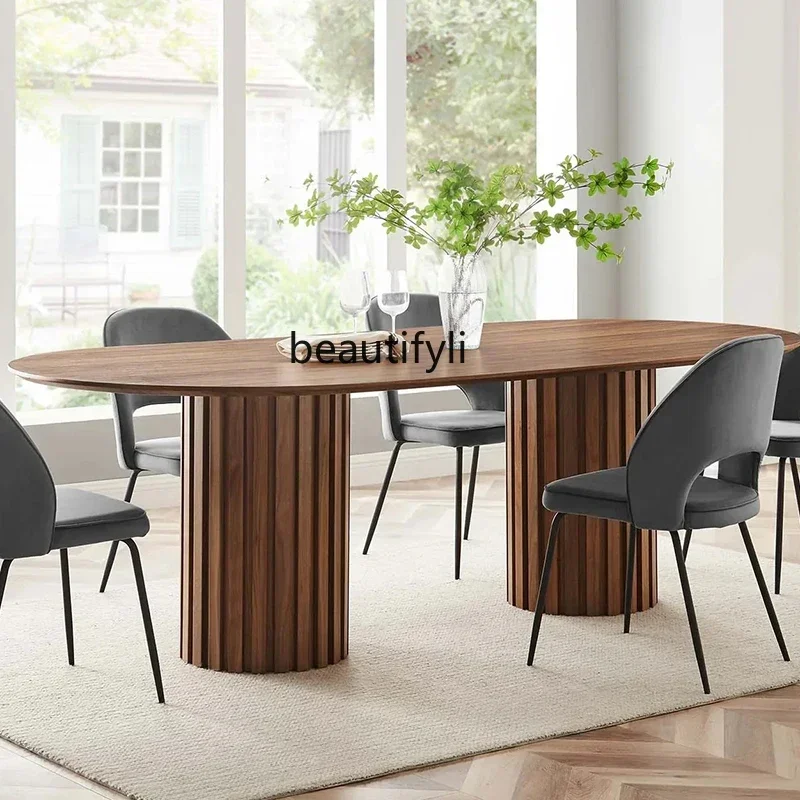 

Итальянский минималистский североамериканский черный орех из массива дерева овальный обеденный стол дизайнерский скандинавский