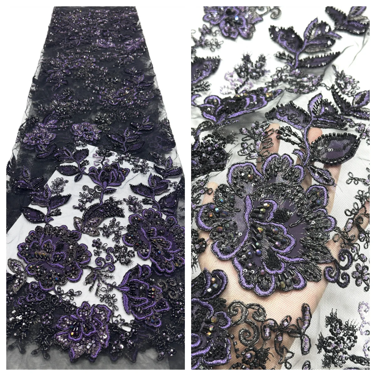 African Lace Heavy Beaded Shining Sequins Fabric Nigerian French Mesh Fabrics Lace High Quality 2026 for Women Wedding Dresses