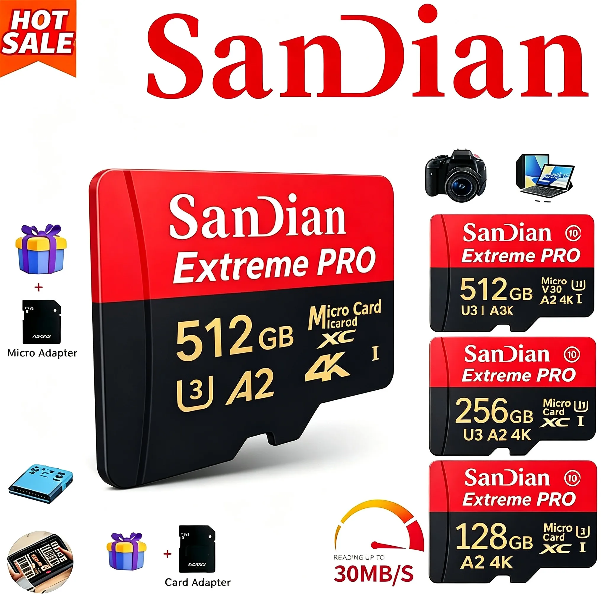 Super Fast Memory Card 512GB TF Cards 128GB Micro TF SD Card 256GB SD Cards U1 Class 10 for GoPro/Desktop/E-Reader/Dashcam