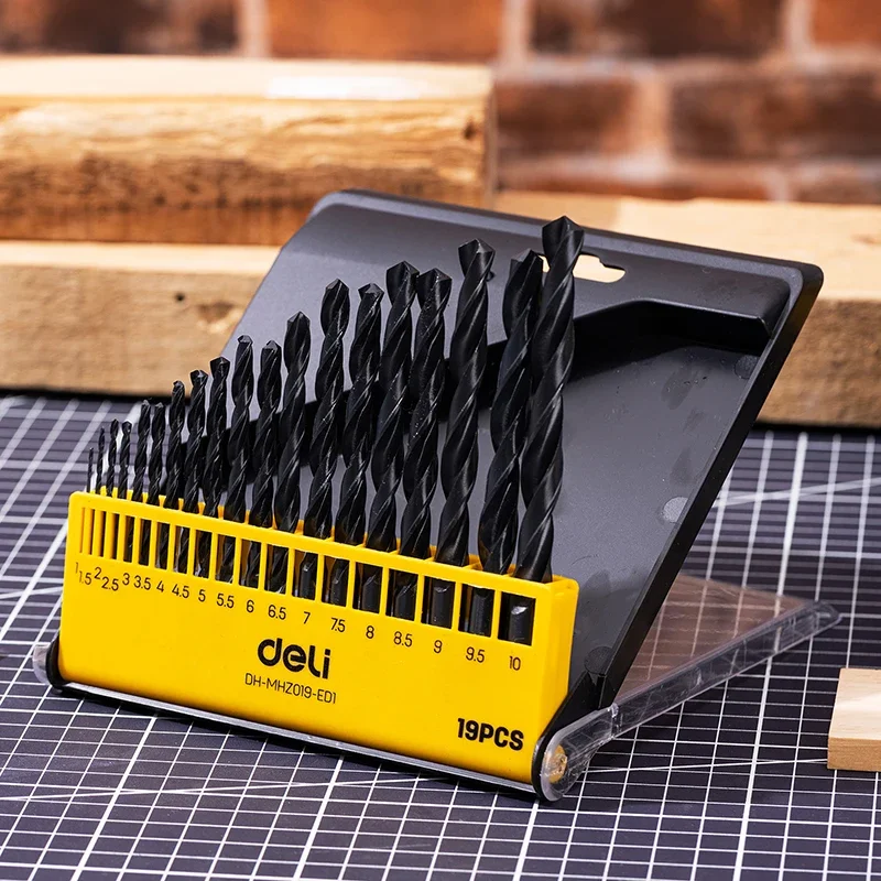

Спиральное сверло Deli HSS для металла, алюминия, меди, нержавеющей стали, инструмент с прямым хвостовиком, деревянные инструменты для электрических дрелей, набор из 19 шт.