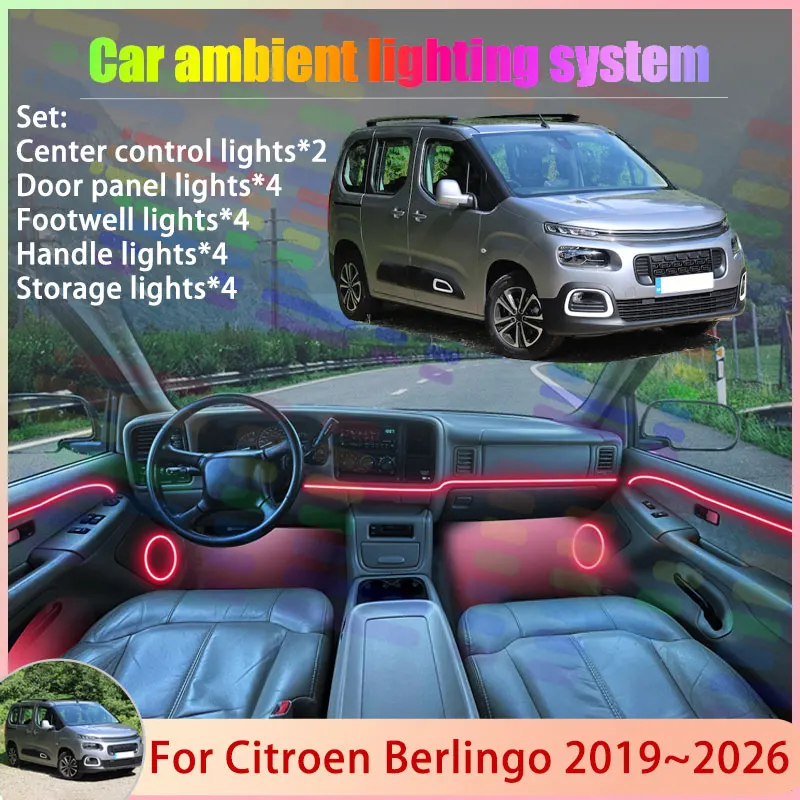 

Для Citroen Berlingo K9 MK3 2019 ~ 2026 2020 2021 2/18 в 1 автомобильный атмосферный светильник RGB абажур ансамбль стример атмосферный набор