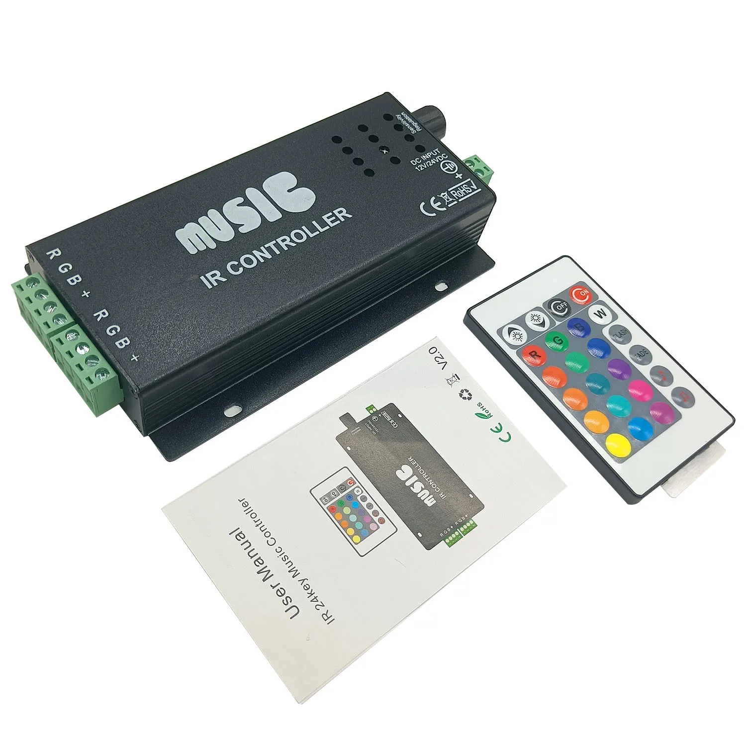 DC12-24V 24 Keys music controller IR remote RGB controller Sound Sensitive for 5050 3528 led strip light lamp