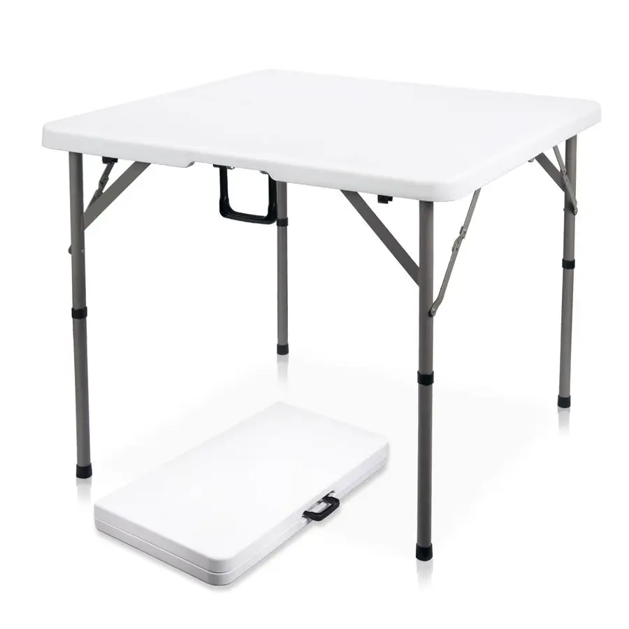 

Square Folding Card Table, FoldinHalf Utility Dining Portable Table Heavy Duty HDPE White Plastic Foldable with Carrying Handle