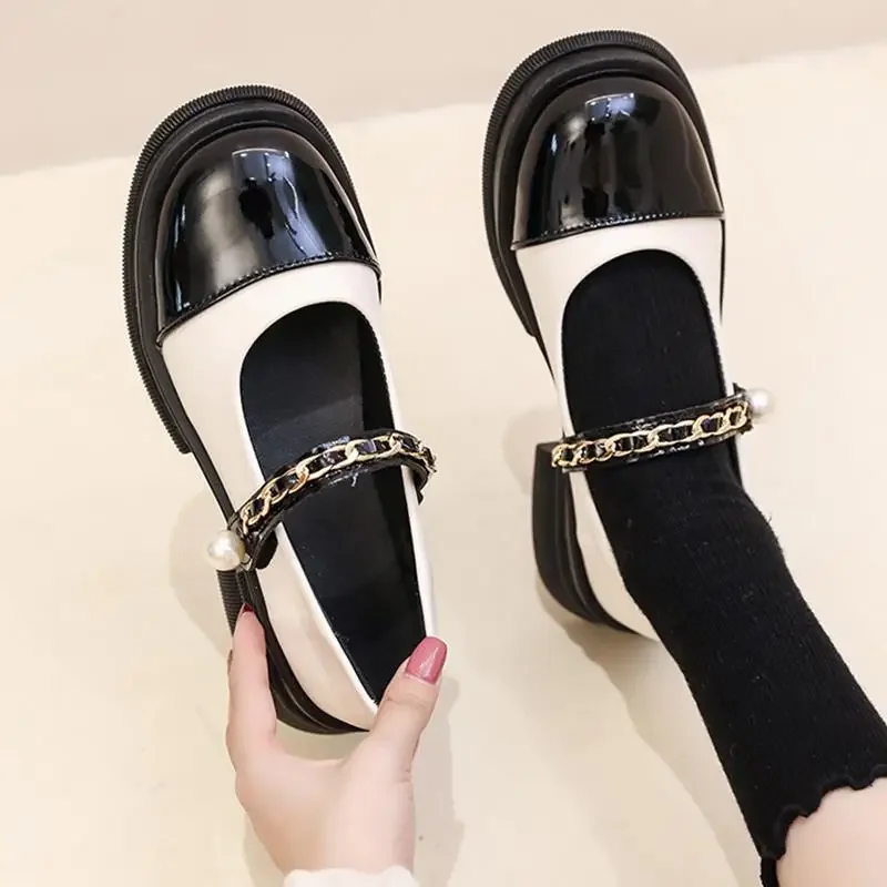 New Retro Single Shoes 2023 Shallow Square Toe Women\'s Shoes Round Toe Women Fashion Thick Heel Mary Jane Shoes