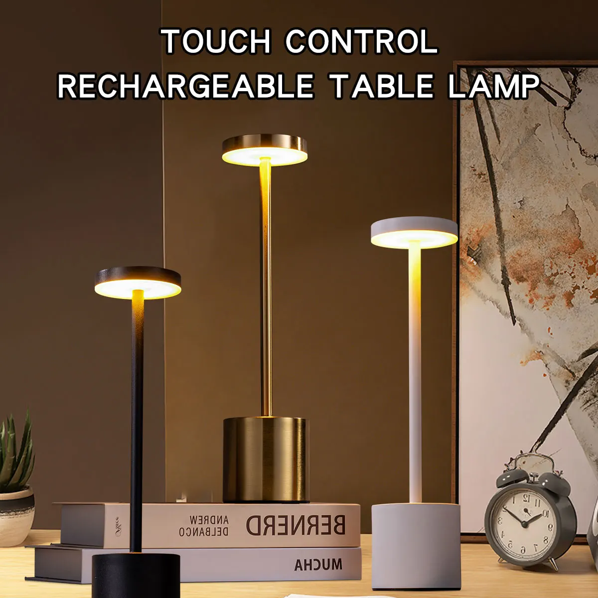 

Простая светодиодная перезаряжаемая сенсорная металлическая настольная лампа, три цвета, прикроватная креативная панель с окружающим освещением, наружное украшение, ночник