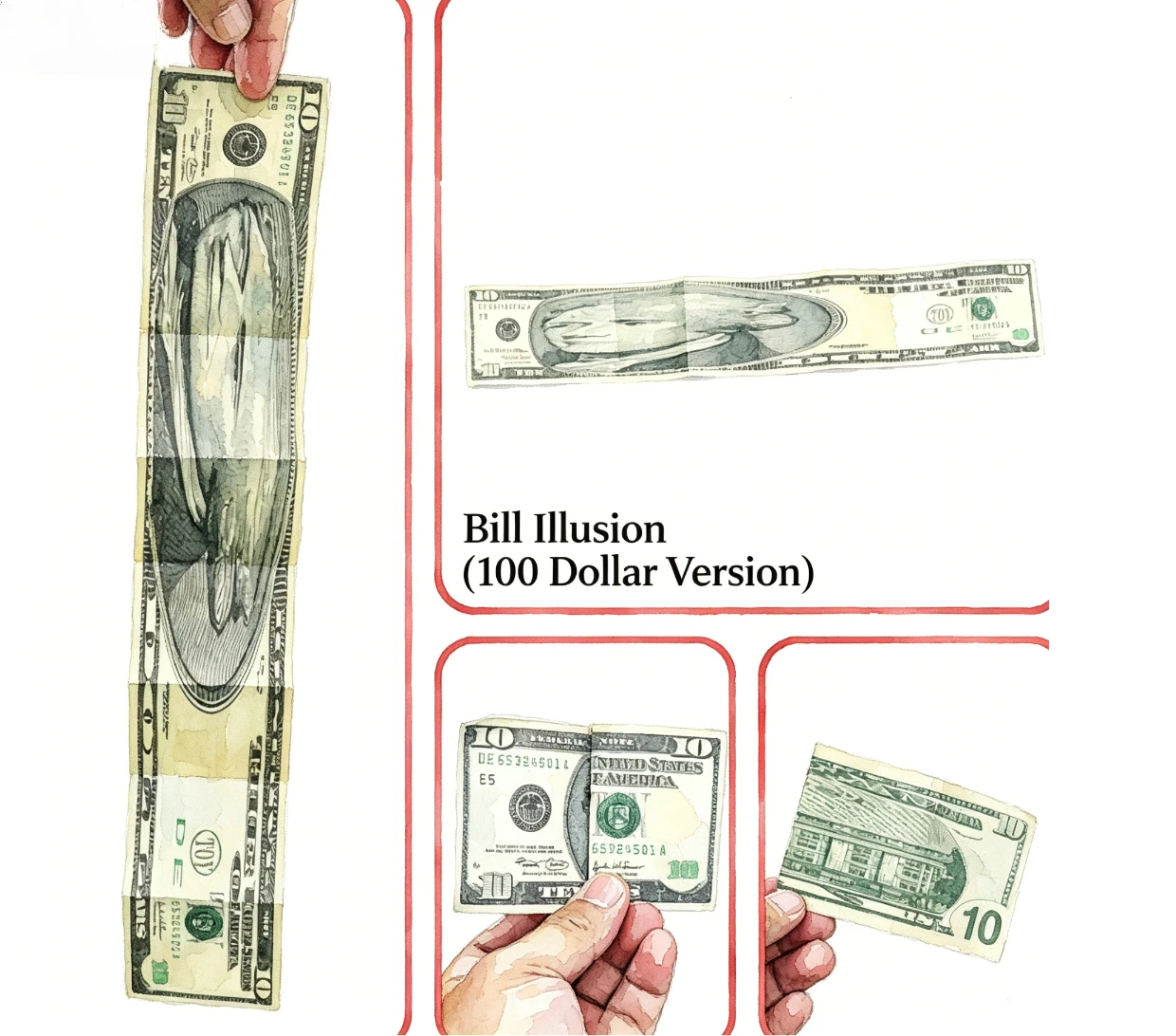 Bill Illusion (100 Dollar Version) Stage Magic Tricks Visual Transformation Magia Illusions Magician Fun Parlor Magic Props