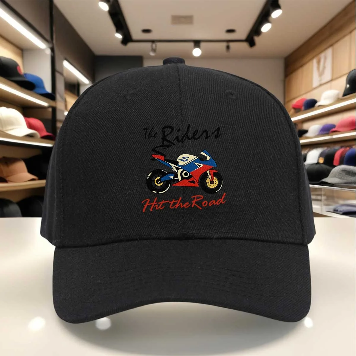 The Riders Hit The Road Motorcycle Baseball Cap, Colorful Racing Design Adjustable Hat, Breathable Sports Cap for Riders And Adv
