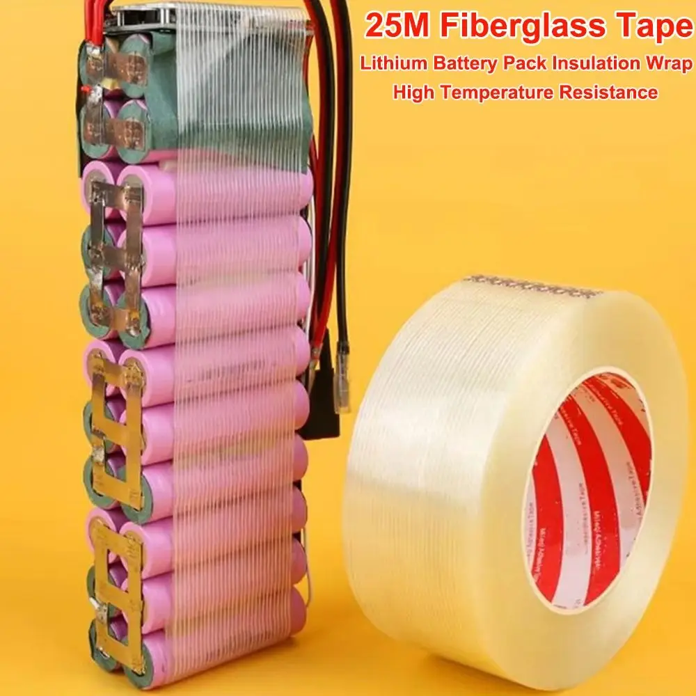New Strong Stripes Fiberglass Tape High Temperature Resistance 25M Strapping Tape Single-sided Lithium Battery Pack Wrap