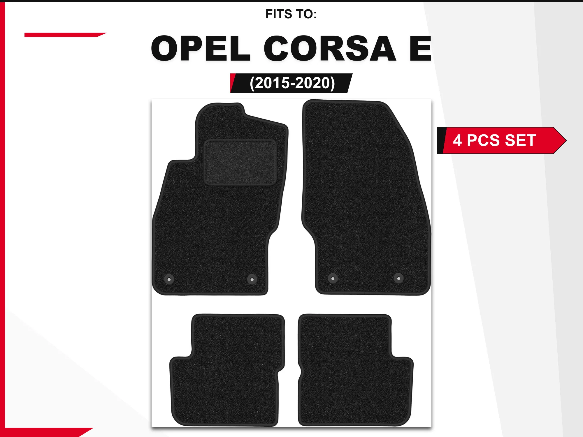 Antraciet velours vloerkleden voor: Opel Corsa D 2006-2015 hatchback, 4 stuks