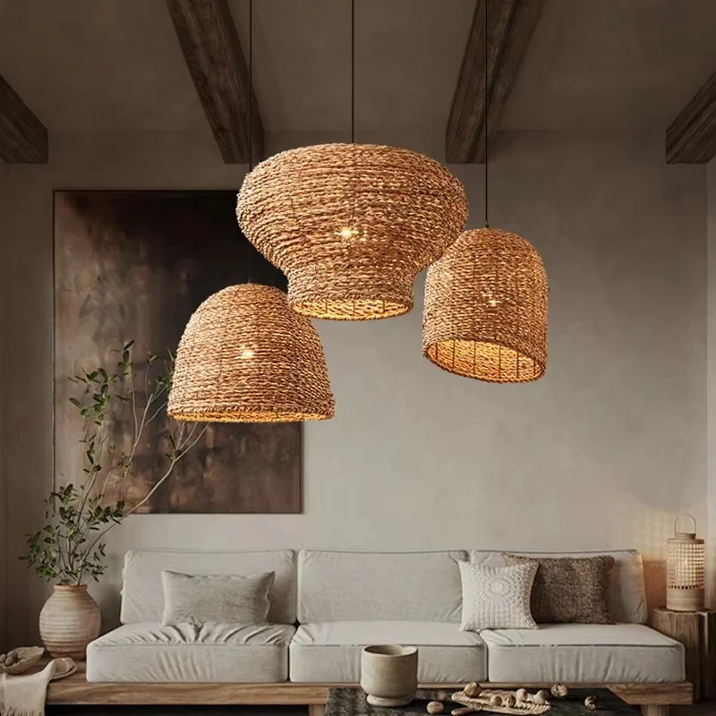 

Chinese Wabi Sabi Style Chandelier Vintage Homestay Zen Tea Room Handmade Woven Light Japanese Bedroom Restaurant Pendant Light