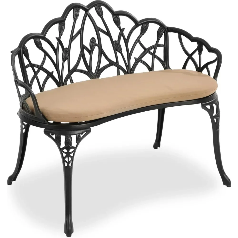 

Outdoor Patio Bench, Garden Bench with Cushion All-Weather Cast Aluminum Extra Loveseat