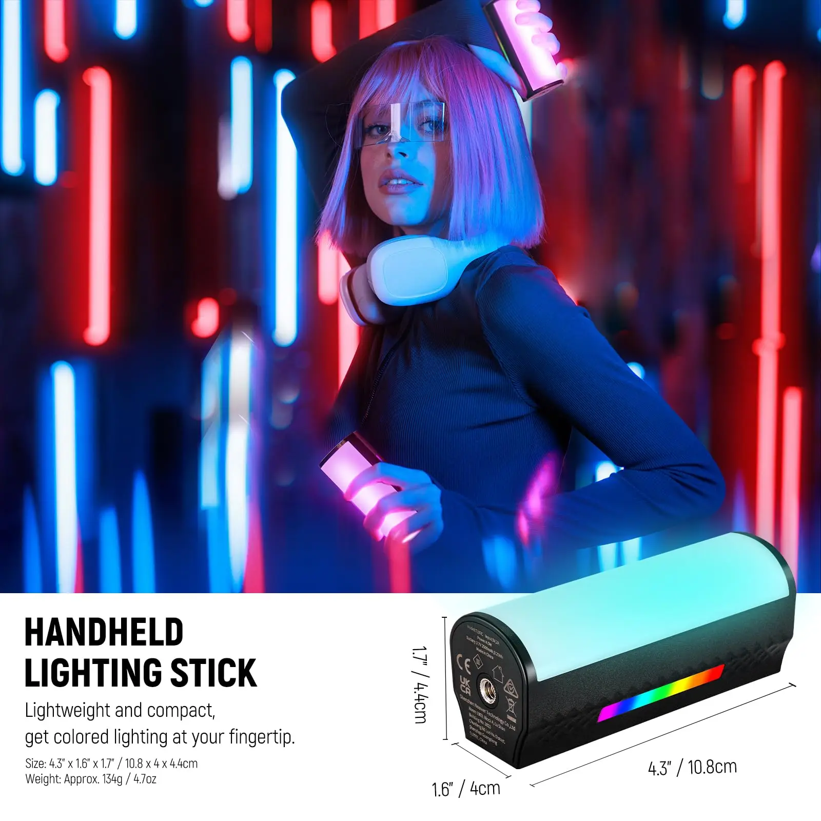 NEEWER Magnetyczna lampa ręczna [2 sztuki] z kontrolą przez aplikację 360 °   Pełnokolorowa mini lampa wideo LED z baterią 2550 mAh