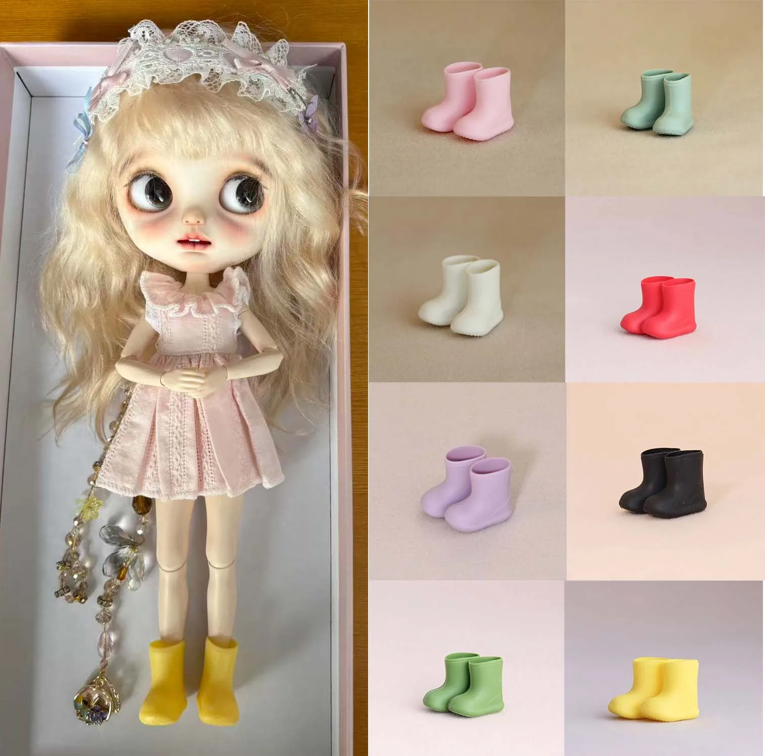 2 Sizes Doll Rain Shoes Blythe Boots 1/6 BJD Boots Fit OB22, BigFish, ICY, Pullip, Azone,GL,monst Doll, YOSD