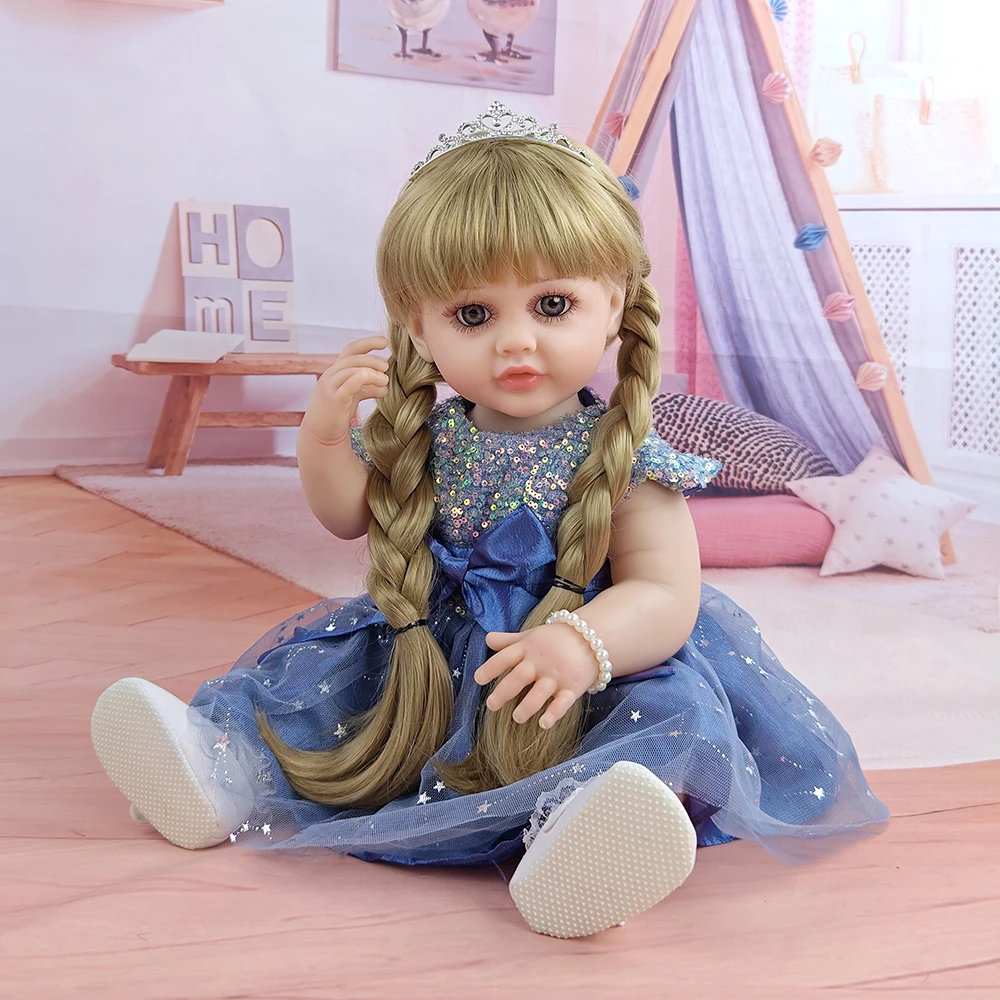 55 cm carino capelli lunghi principessa bambole di simulazione completamente adesivo lavabile bambola rinata acconciature fai da te giocattoli regali di Natale per bambini