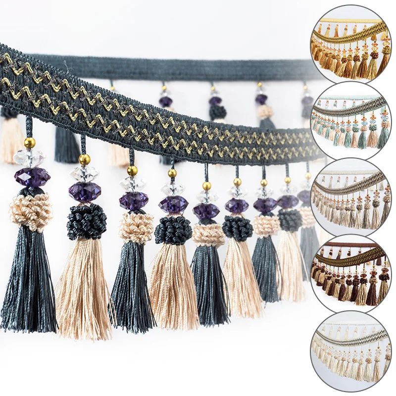 

Luxury Tassel Fringe Trim with Crystal Beads Lace Edging Sewing Ribbon for Garment Upholstery Diy Craft Decoration