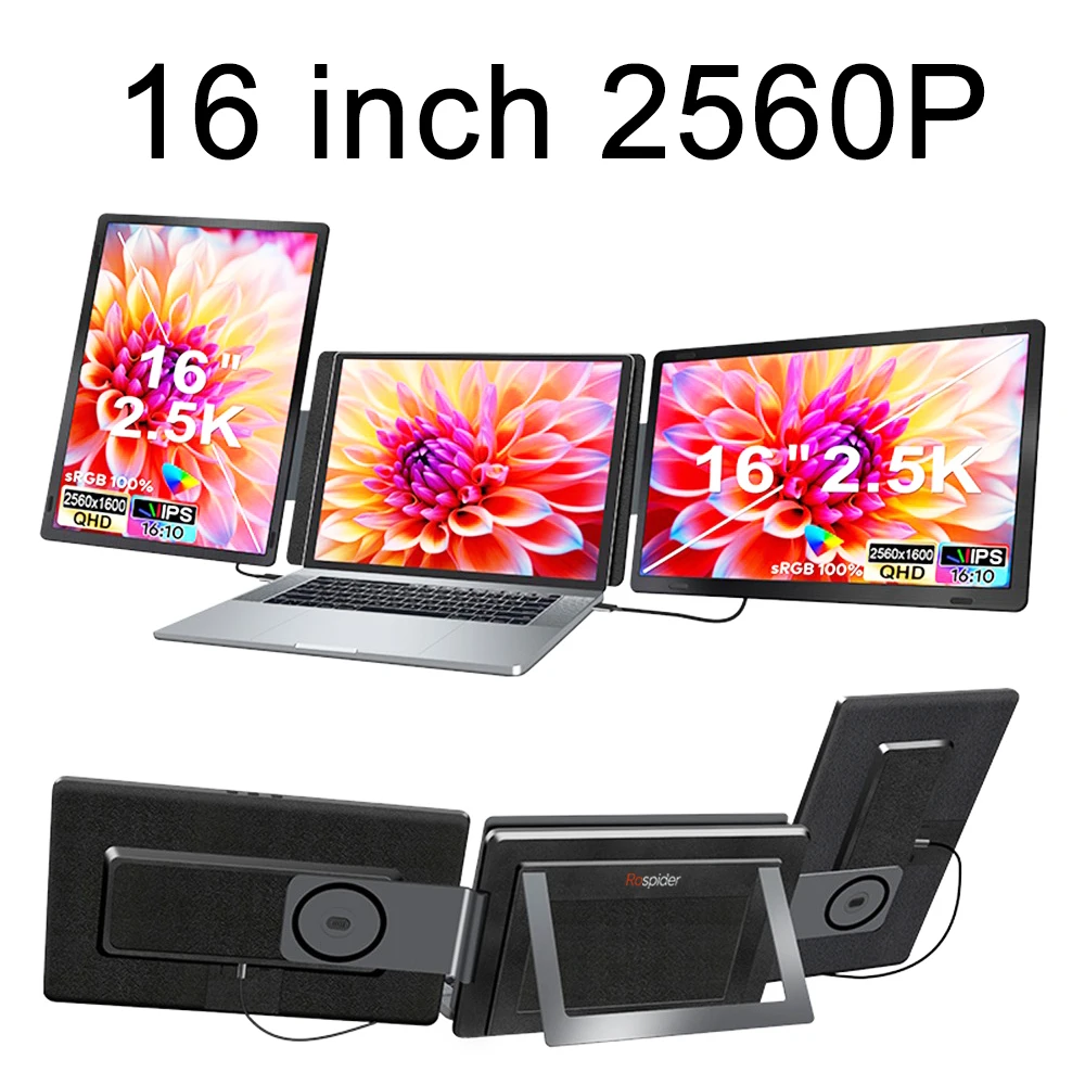 Rospider 14 tot 16 inch Dual Screen Extender Display FHD IPS Drievoudig uitbreidbare monitor High Definition voor laptopproductiviteit