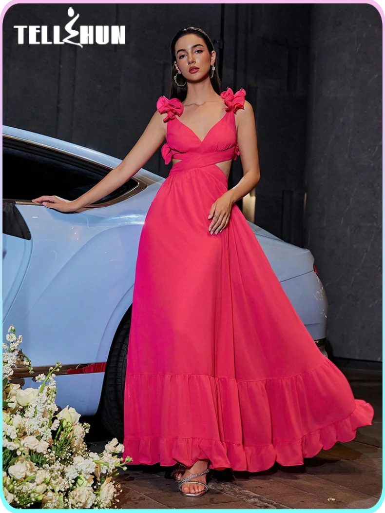 chic pleated Elegant luxury gowns long dresses for women chifon backless sexy evening party formal occasion dresses gala wedding