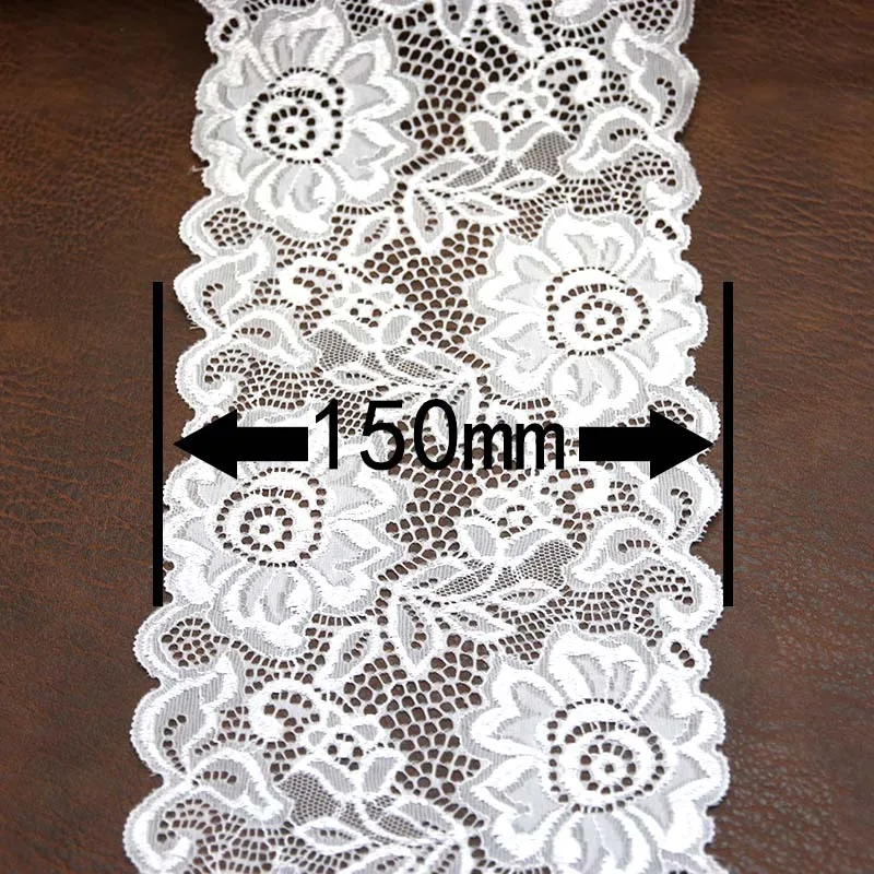 (3 meters/roll) 150mm White Elastic Lace Fabric French Hollow Underwear Lace Curtain Tailing DIY Trim Exquisite Design