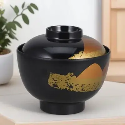 وعاء الحساء الياباني التقليدي مع غطاء وعاء المعكرونة الأرز الميلامين لمطعم المنزل طاولة الطعام تخدم الحساء الآسيوي #6