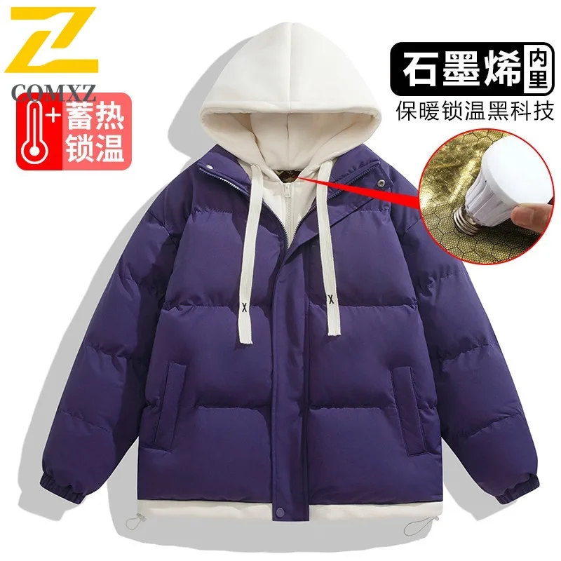 COMXZ 2025 Winter Graphene Lined Unisex Puffer Jacket American style Two Piece Waterproof Windproof Outdoor Hooded Cotton Coat