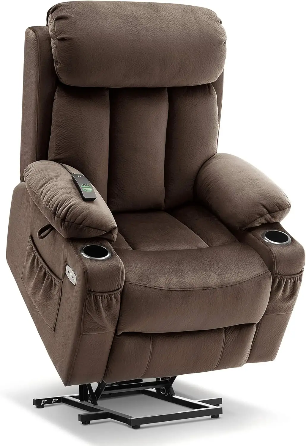 

Large Power Lift Recliner Chair with Extended Footrest for Big and Tall Elderly People USB Ports Fabric Dark Brown