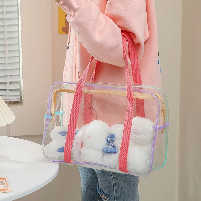 حقيبة سفر شفافة محمولة بسعة كبيرة ، حقيبة تخزين أدوات الزينة بسيطة