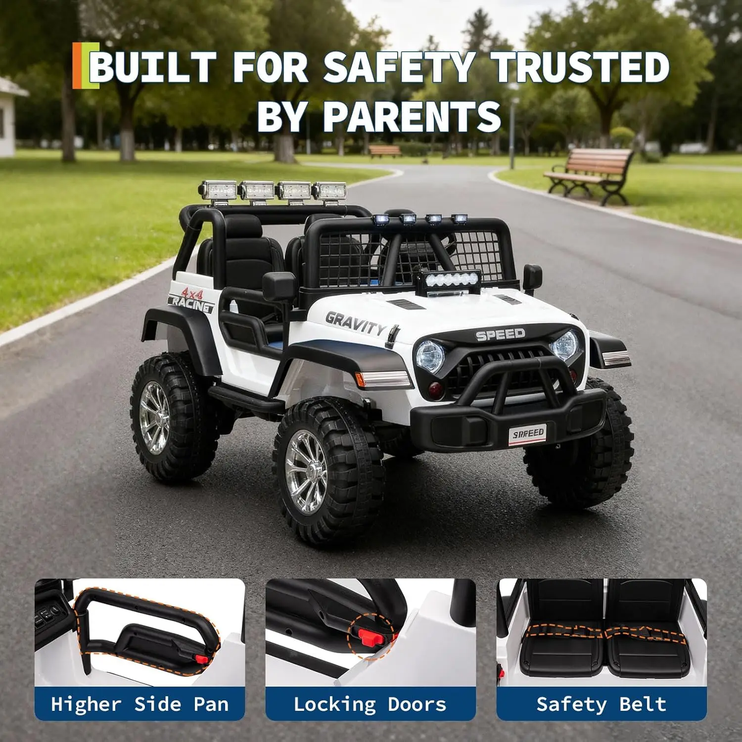 Elektryczny samochód dla dzieci 24V, dwuosobowy, z pilotem, napęd 4x4, podwójny silnik, amortyzatory sprężynowe, reflektory LED, wysyłka w 2 sztukach.