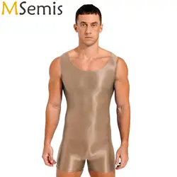 Bañador elástico brillante para hombre, traje de baño con cuello en U, leotardo, mono, Mankini, culturismo, Fitness, ejercicio, natación