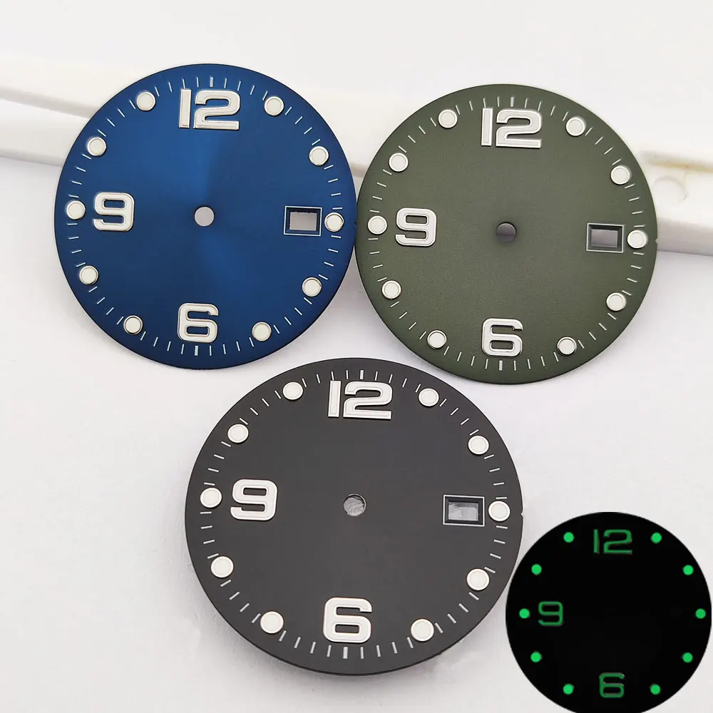 Cadran de montre NH35 32.5mm, cadran bleu/noir/vert c3, veilleuse verte, cadran stérile adapté au mouvement NH35, accessoires de montre