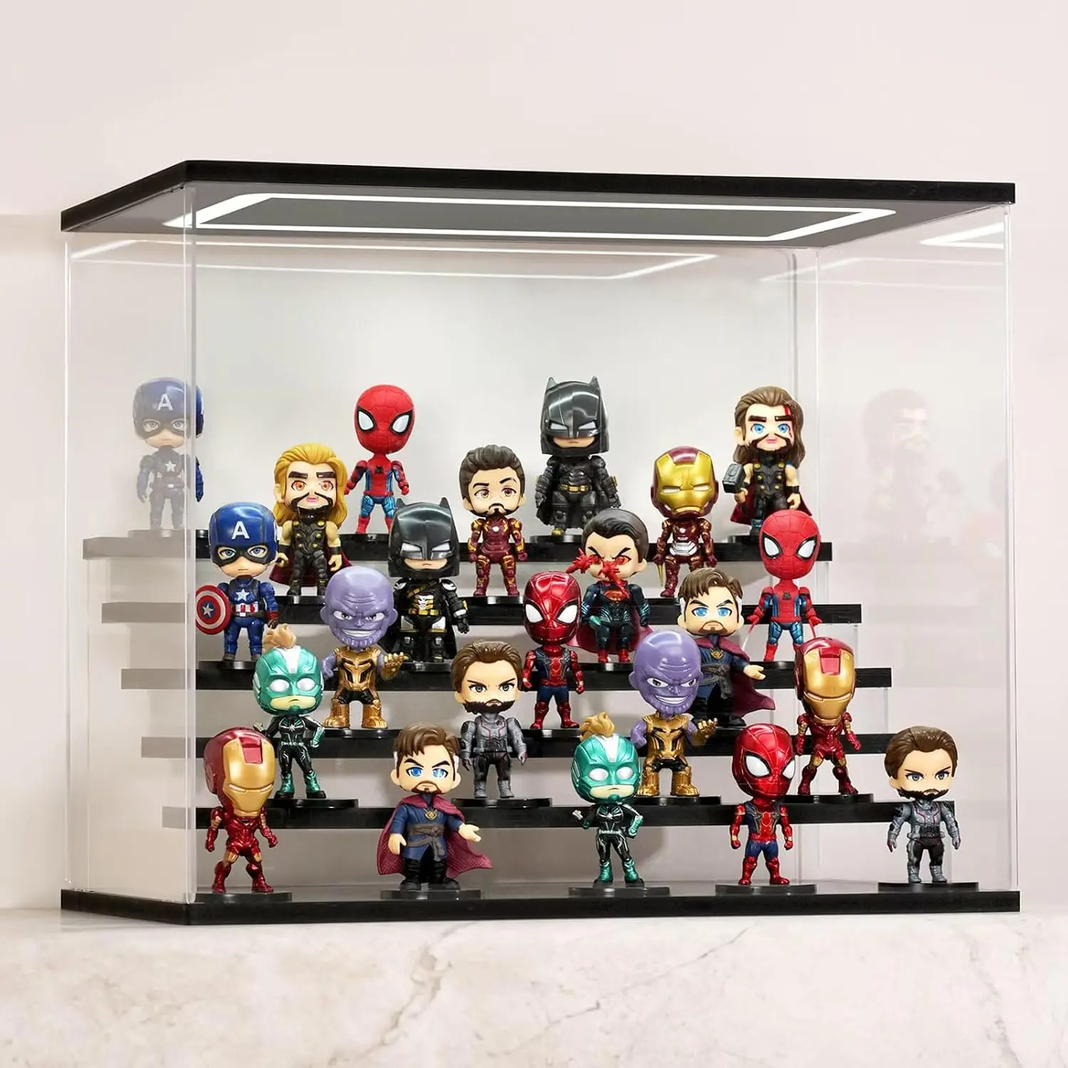Clear Acrylic Display Case with Light , 6 Tier Display Box Stand Assembly Dustproof Protection Showcase for Collectibles Action