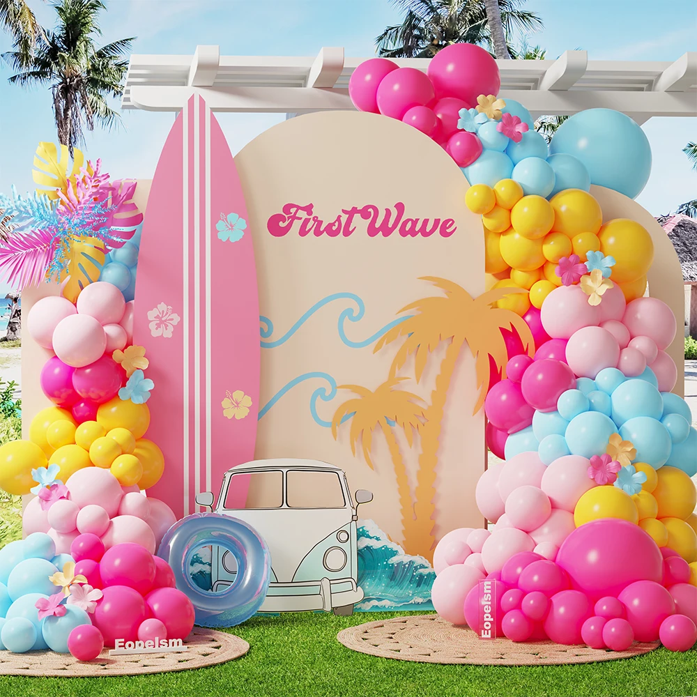 114/119Pcs Hawaiian Surfing Theme Balloon Wreath Set Blue Orange Rose Red Yellow Balloon Birthday Baby Shower Summer Party Decor view 3