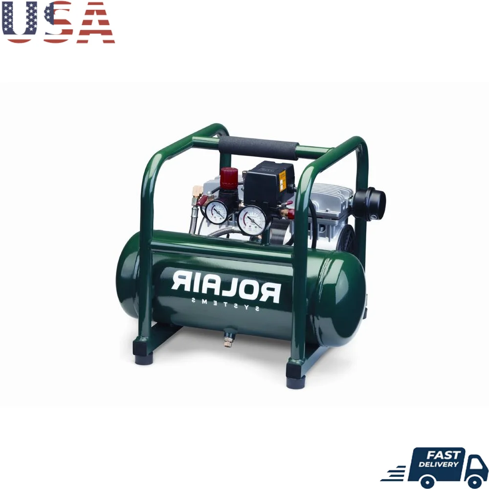 Electric Air Compressor 2.5 Gal Cast Aluminum Cylinder 2.35 CFM 90 psi 1725 RPM Oil-less Design 60 dB Noise Level Drilling Air