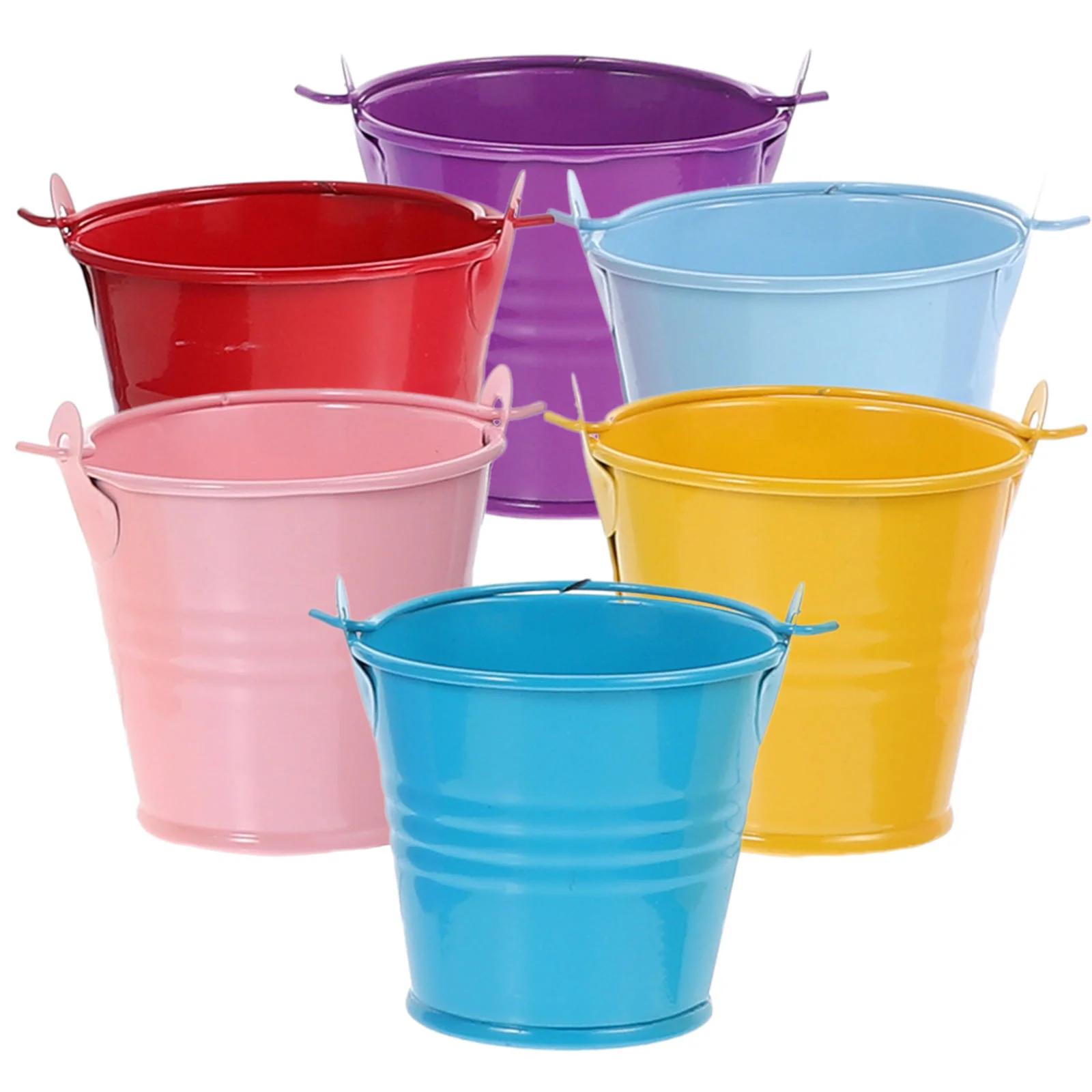 

6 Pcs Small Iron Bucket Mini Succulent 600X550X400CM Flowerpot Colorful Colored Metal Candy Storage Arrangement Child