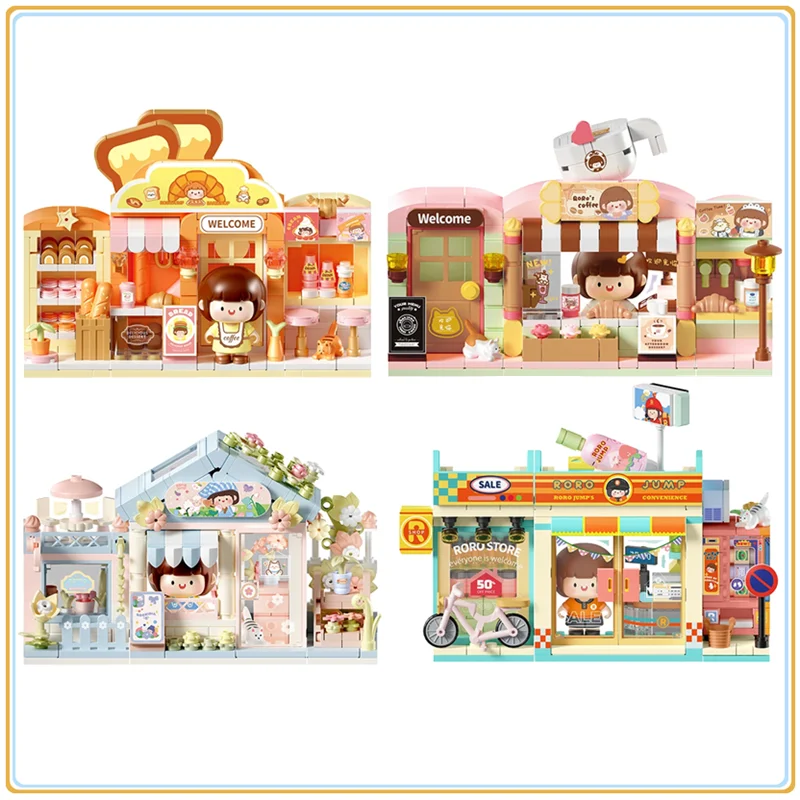 Bakery Coffee Shop Flower Shop Street Scene Series Building Blocks Educational Toy Model Desktop Ornaments New Year's Gift