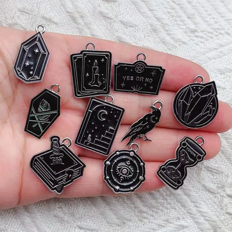 Abalorio de pájaro corvo para fabricación de joyas, pendiente esmaltado, colgante, collar, pulsera, accesorios, suministros para manualidades Diy, aleación de Metal, 10 Uds.