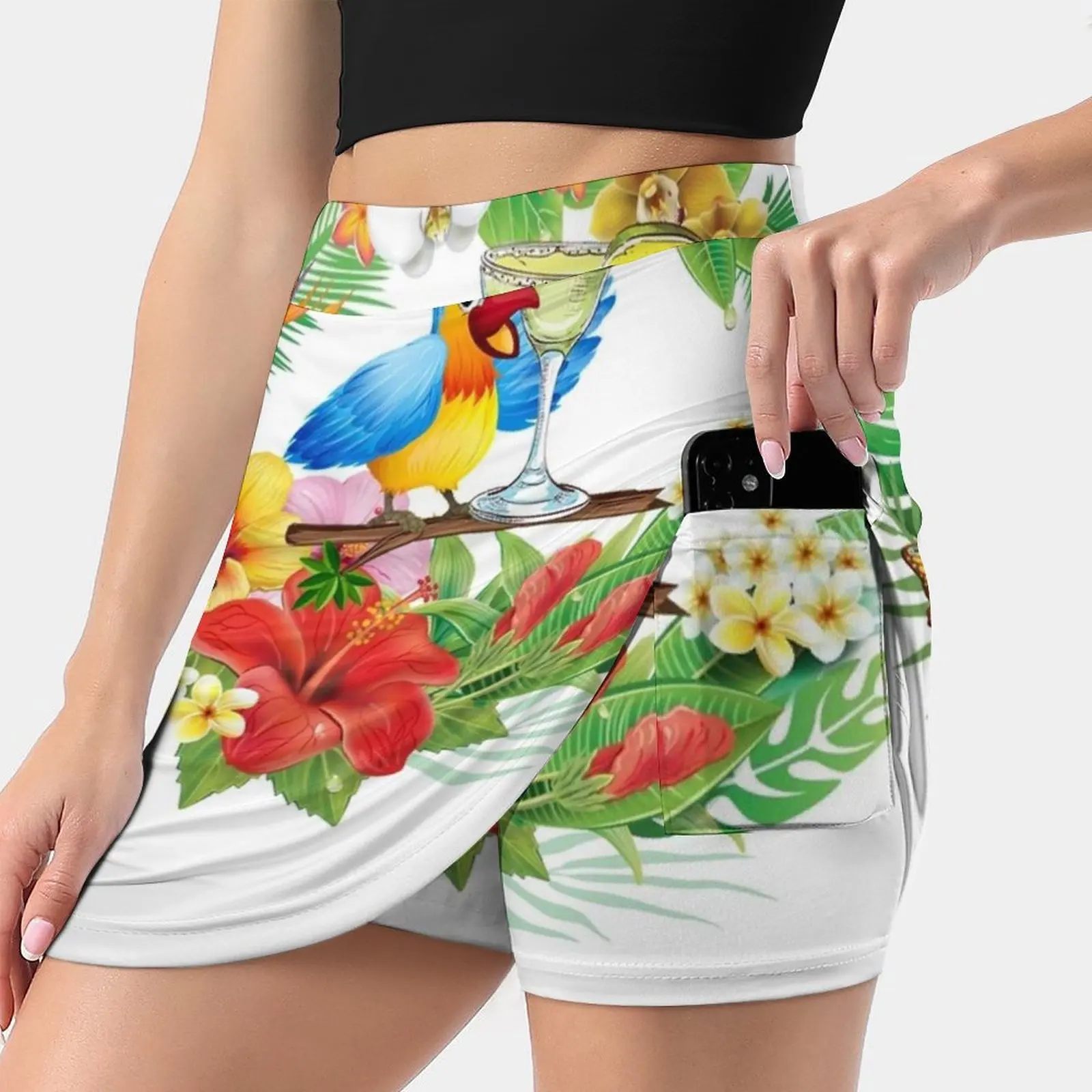 Parrot With A Margarita Skirts Woman Fashion 2022 Pant Skirt Mini Skirts Office Short Skirt Parrothead Buffett Shark Tropical