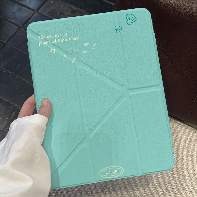 

Чехол Ins Ocean Summer 3-Y Fold для iPad Pro 11, 13 дюймов (2025), iPad Pro 12.9 дюймов, Air 7, 10-го, 11-го поколений, M4/5, MINI с защитной застежкой