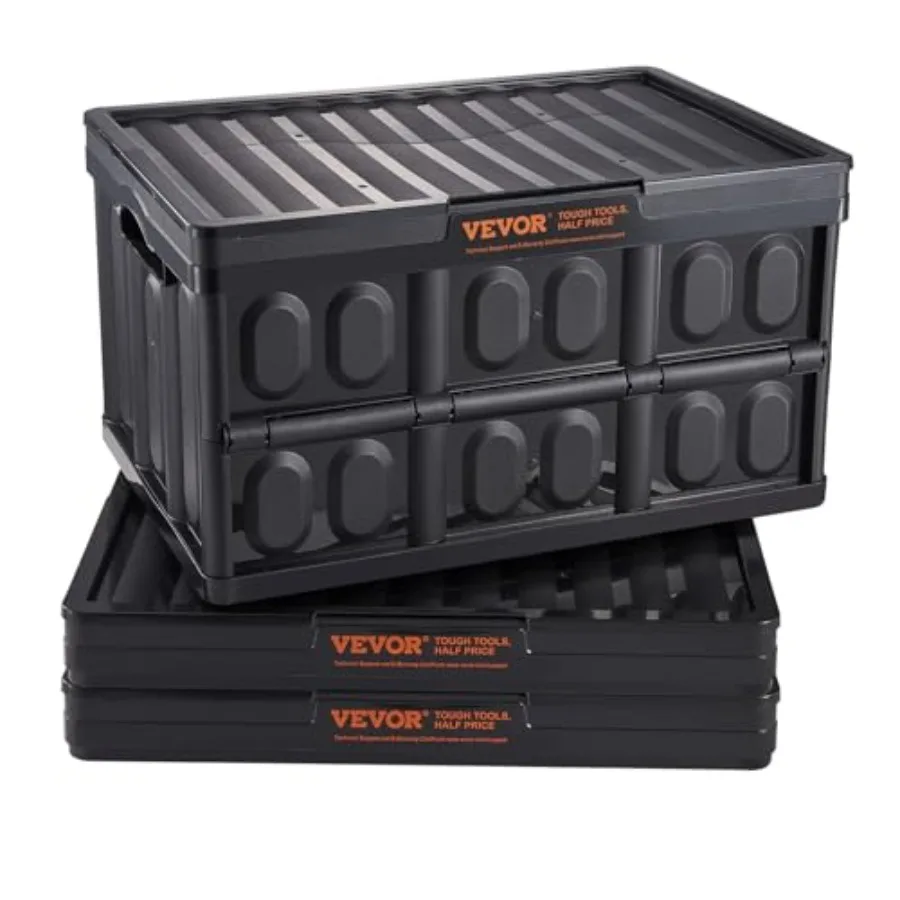 

45L Collapsible Storage Bins with Lids 3 Packs, Stackable Utility Crates with Handles, Large Folding Containers for Organizing