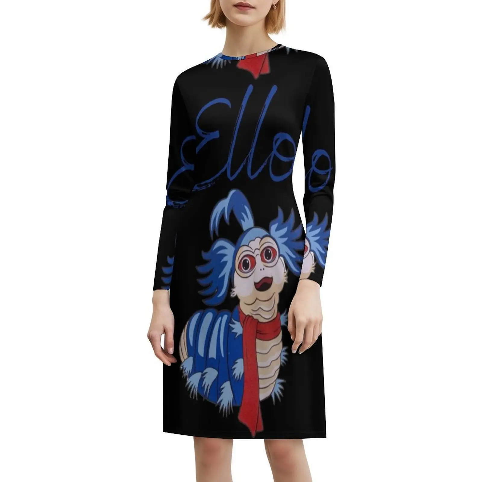 فستان Ello من دودة المتاهة باللونين الأزرق والأسود على طراز Preppy فستان قصير للنساء على شكل حرف a فضفاض مناسب فستان يوم غير رسمي متاهة