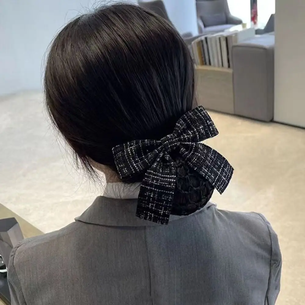 Camellia Hotel Cloth Bowknot Ponytail Clip Pearl Hairgrips Cover Net Women Spring Clips Professional Headdress Korean Bun Snood