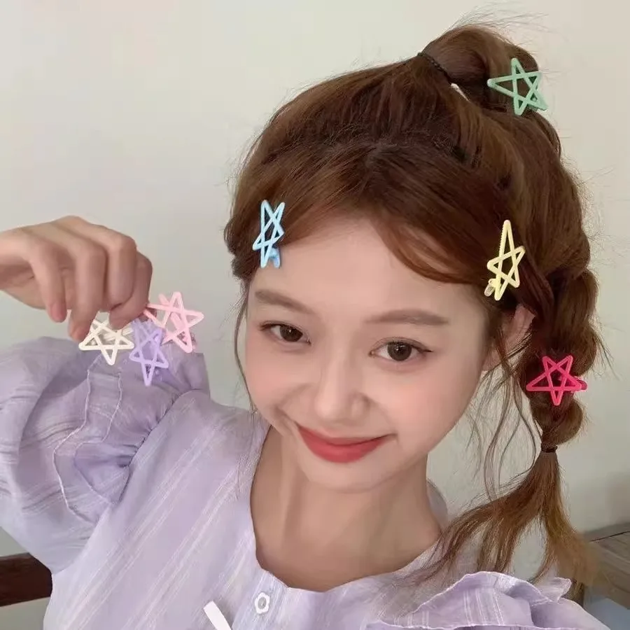 2Pcs Colorful Star Decor Hair Claw Clips, Vintage Side Bang Hair Barrettes for Kids Girls Women, Cute Daily Wear Hair Pins