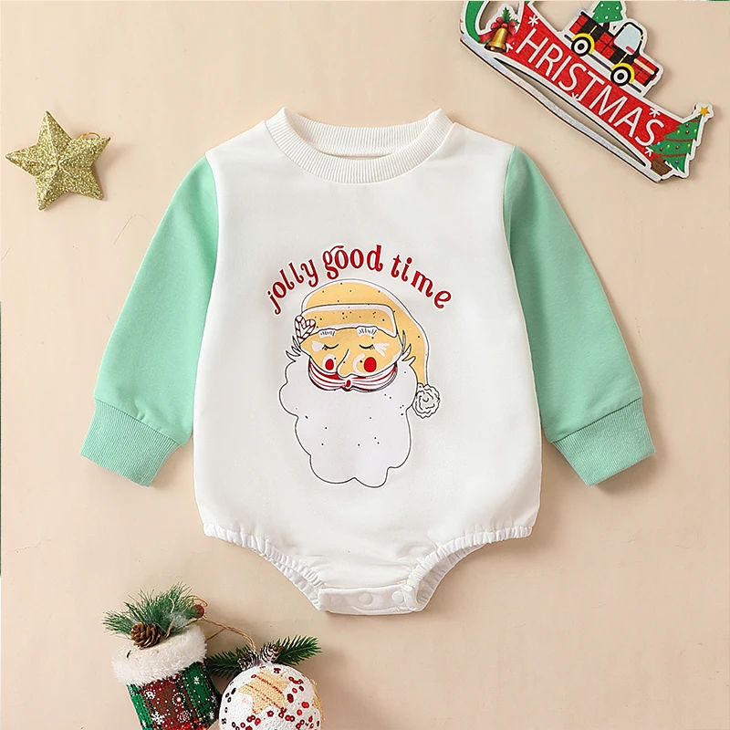 Baby-Strampler mit Weihnachtsmotiv und Weihnachtsmann-Aufdruck, langärmlig, dreieckiges Design, Säuglingskleidung