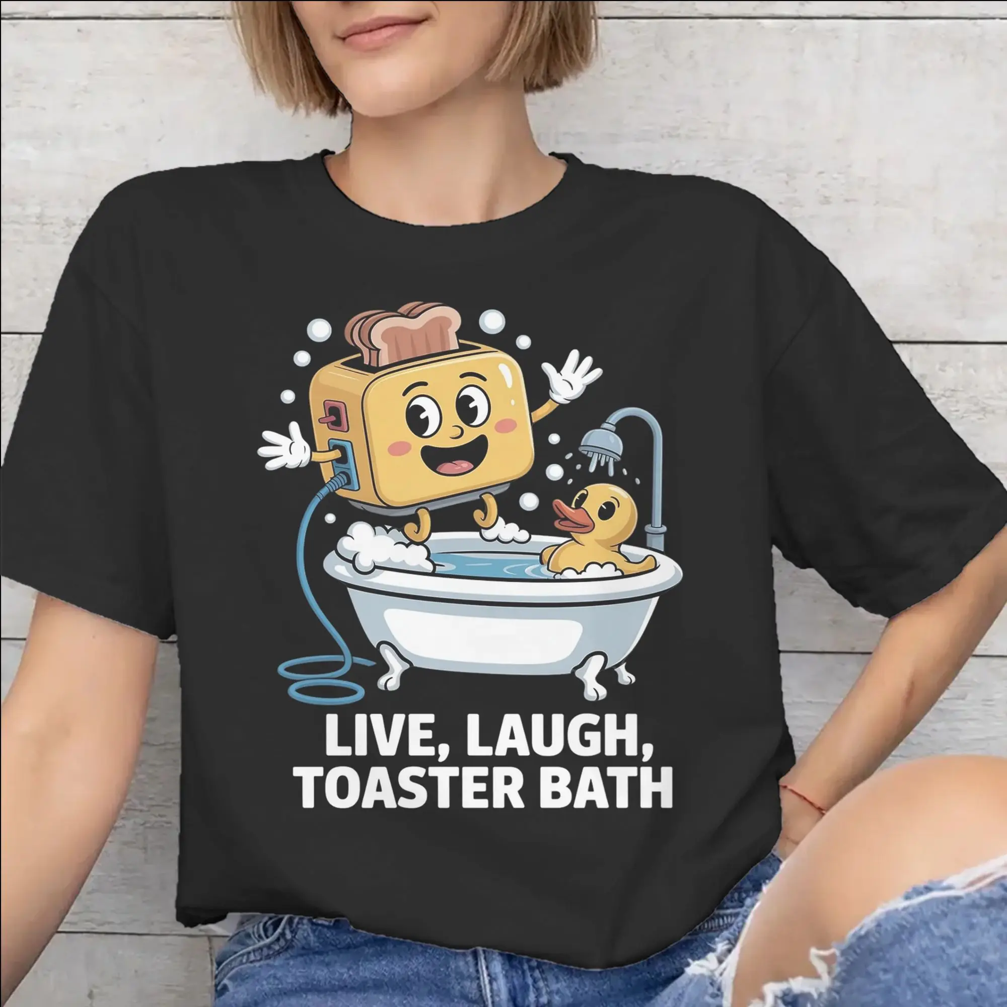 Camiseta Live Laugh Toster Bath para hombres y mujeres, idea de regalo, camisetas, ropa 100% de algodón
