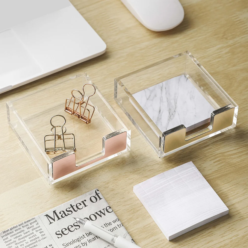 

2Pcs Notepad Holder Transparent Memo Dispenser Sturdy Paper Clip Stand for Desk Stationery Storage Office School Organization
