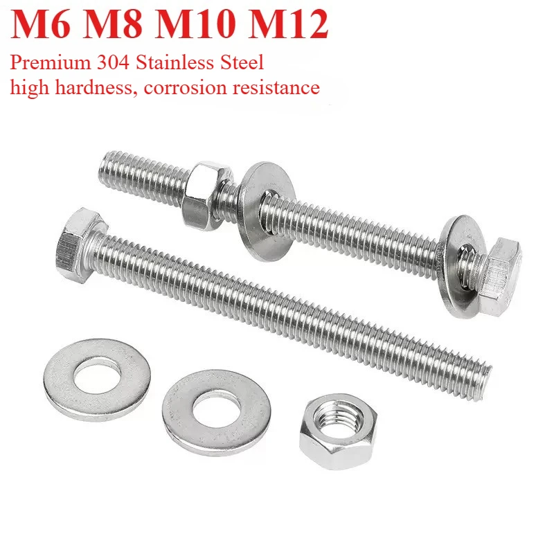 

External Hexagon Extended Screws 304 Stainless Steel Outer Flat Hexagon Head Bolt for Machine M6 M8 M10 M12 M16 200mm 180mm Long